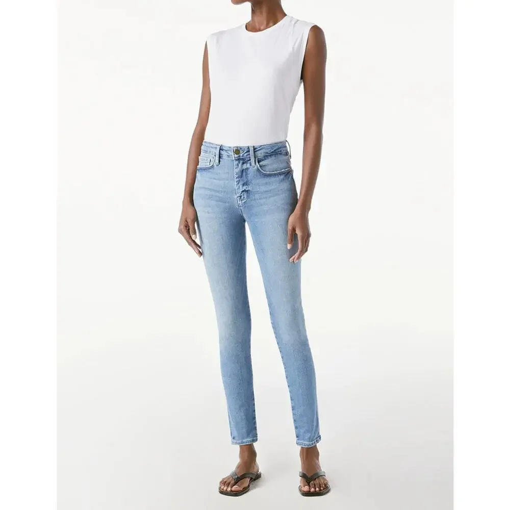 Frame Le One Skinny Jeans in Blue Caspio Sz 2 (Fits 29-34) High Rise Cropped - Picture 2 of 11